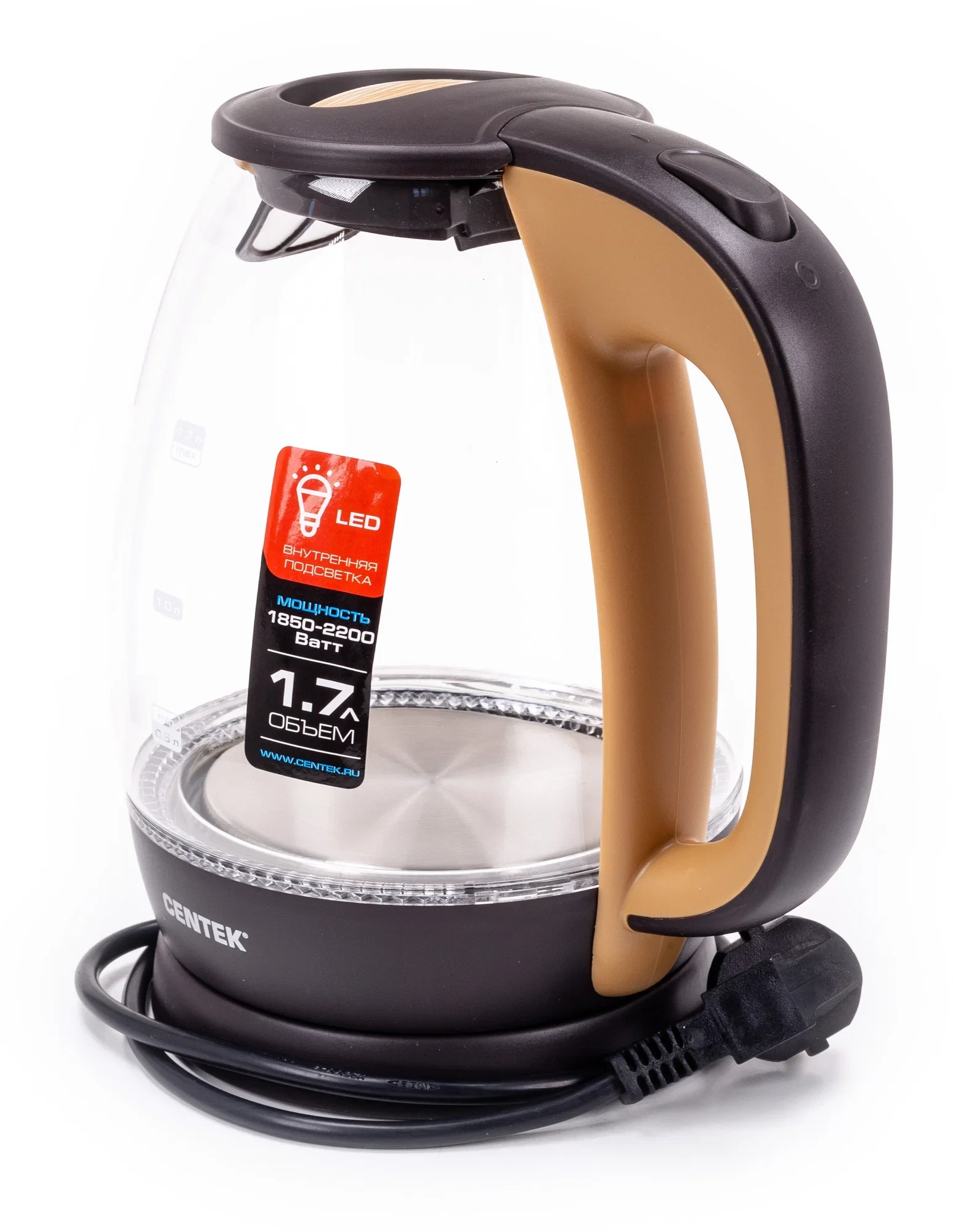 Чайник электрический Centek CT-0056 кофейно-бежевый, 1.7 л, 2200 Вт, (в уп. 6 шт)