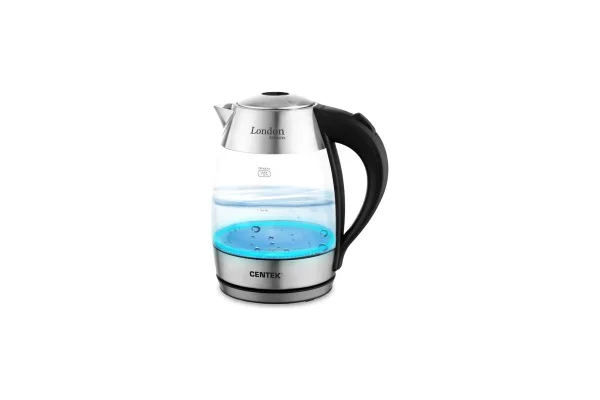 Чайник электрический Centek CT-0059 London, стекло, 1.8л, 2200Вт, LED-подсветка, отделка нерж.