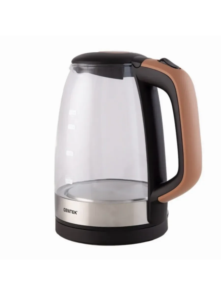 Чайник электрический Centek CT-0065 Beige стекло, 1.7 л 2200 Вт, LED-подсветка, мерная шкала, защита от вкл б/воды
