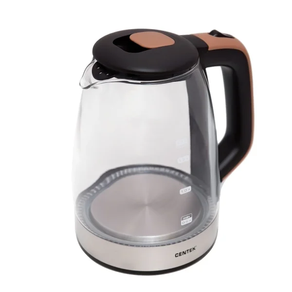 Чайник электрический Centek CT-0065 Beige стекло, 1.7 л 2200 Вт, LED-подсветка, мерная шкала, защита от вкл б/воды