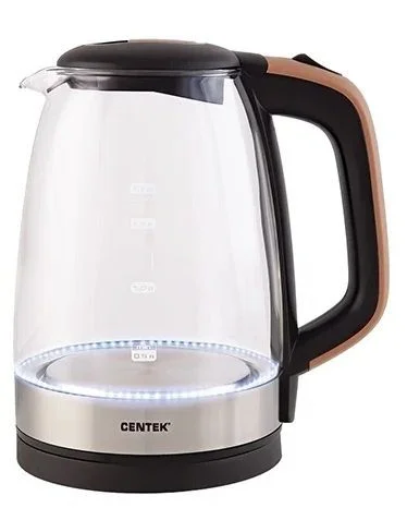Чайник электрический Centek CT-0065 Beige стекло, 1.7 л 2200 Вт, LED-подсветка, мерная шкала, защита от вкл б/воды
