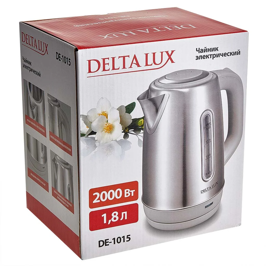 Чайник электрический Delta Lux DE-1015 серый 2кВт, 1.8 л