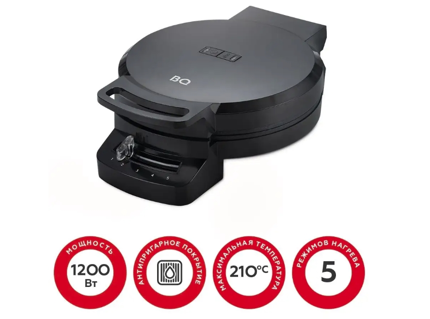 Вафельница BQ ST1001 Чёрный (1200Вт, до 225 С., шнур 0.8 м, 1.32 кг, мм - 255 x 85 x 193 мм )