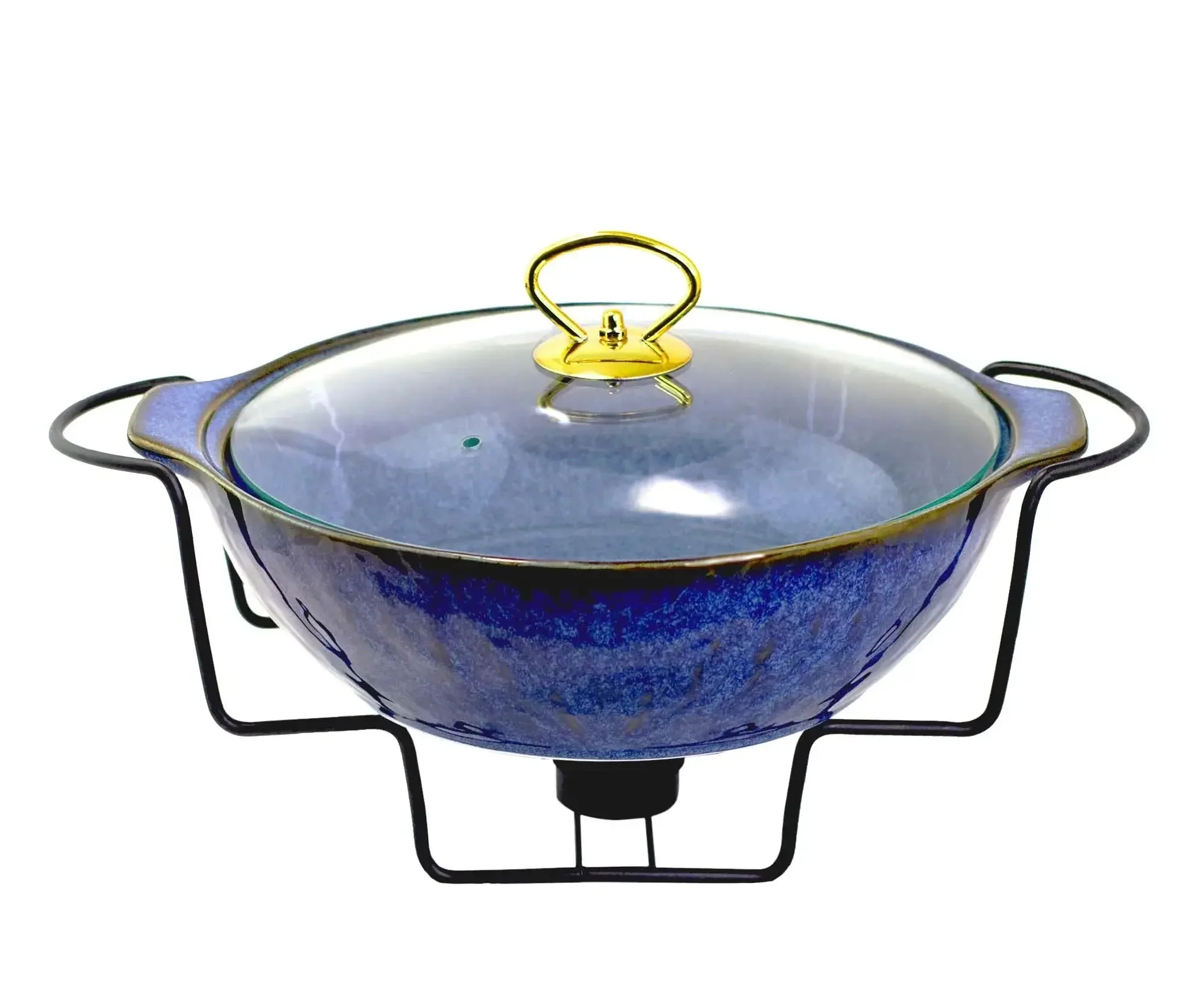 133-311 Сервировочный мармит с крышкой 30,5х9см 2,3л AQUAMARINE на подставке в под.уп.(х4)Фарфор