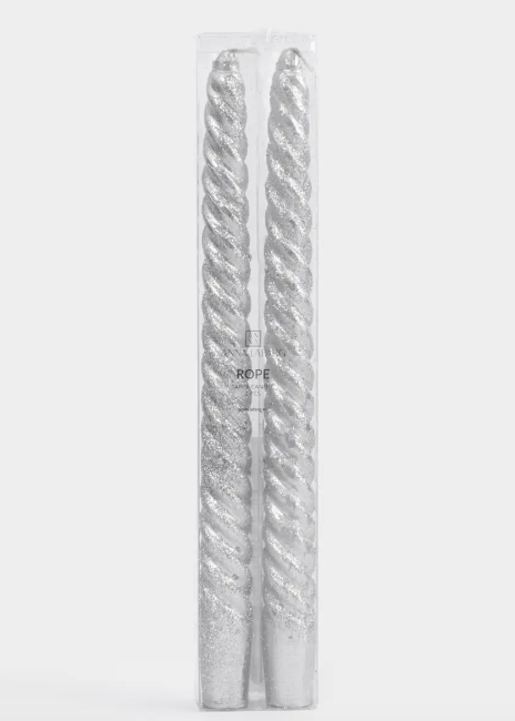 Свеча, 25 см, 2 шт, тонкая, серебристая, Rope