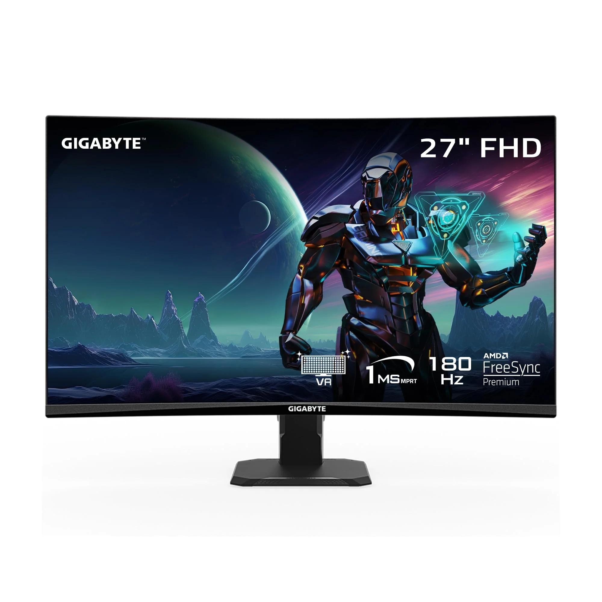 Монитор 27" Gigabyte GS27FC R1500 VA 1920x1080, 180 Гц, 1 мс, 16:9, 250 кд/м², 2xHDMI, 1xDP, 1x3.5 м