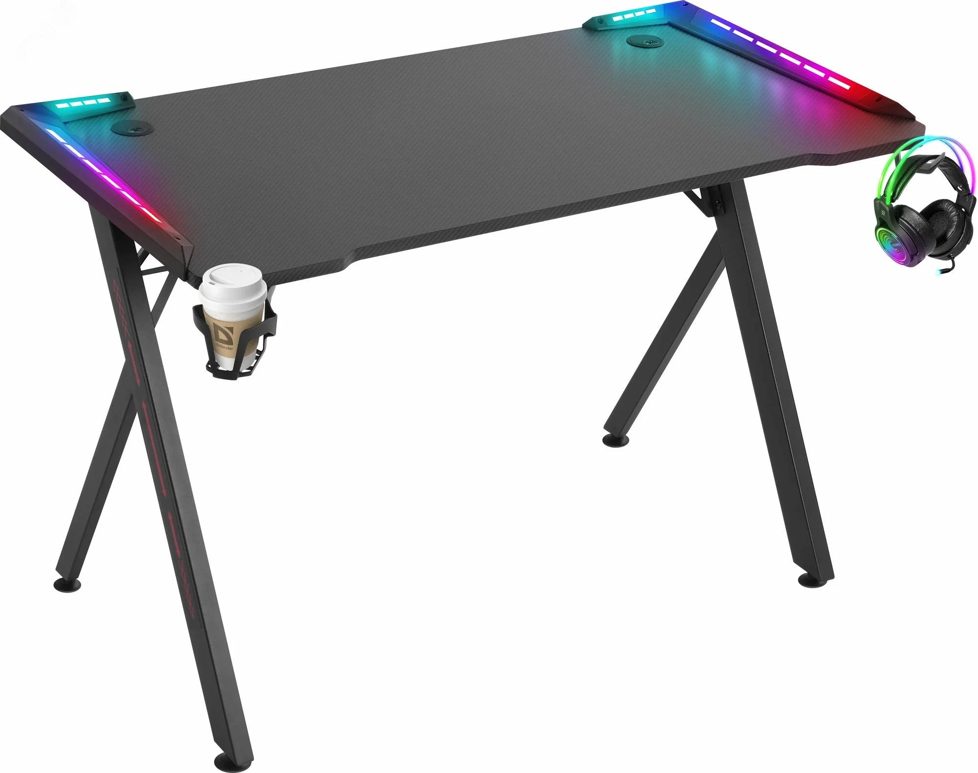 Defender Игровой компьютерный стол Gamer RGB,подвес круж+гарн.,черн,120