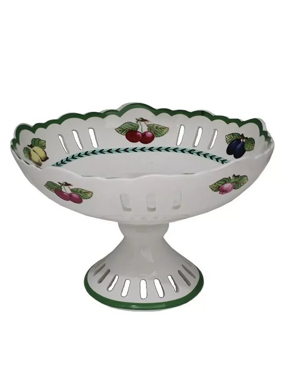 105-539 Фруктовница на ножке 30см. ФРУКТЫ в под.уп.(х12)Фарфор
