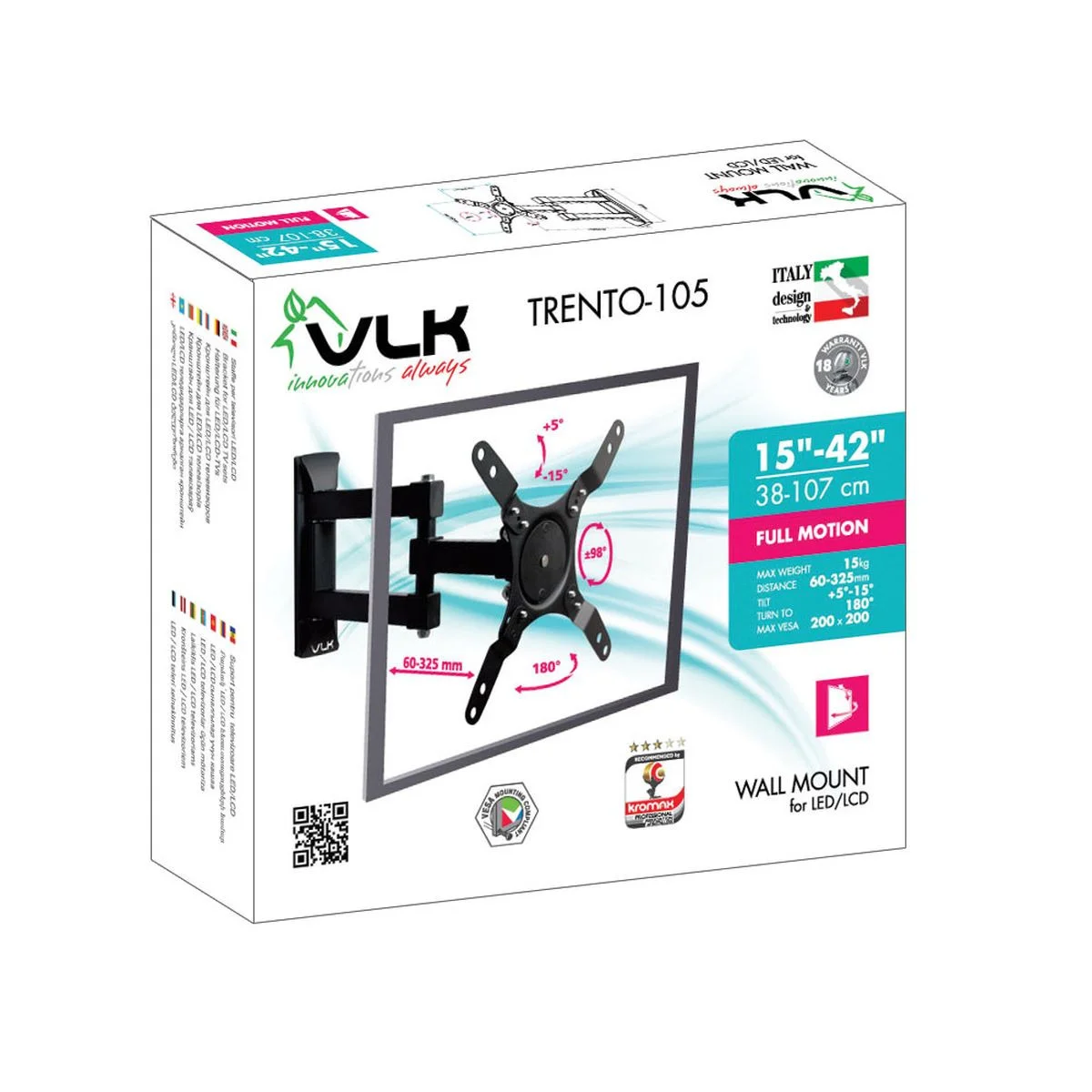 Кронштейн под LCD VLK TRENTO-105 black (15"-42", 15 кг 200 x 200)