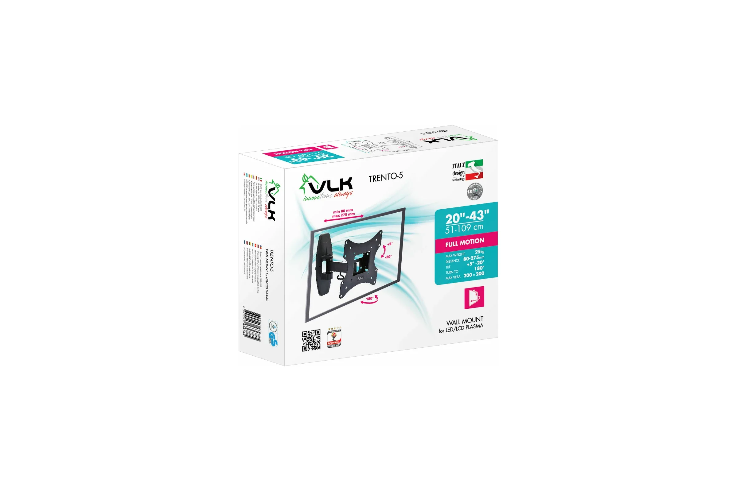 Кронштейн под LCD VLK TRENTO-5 black (20"-43", 25 кг 200 x 200)