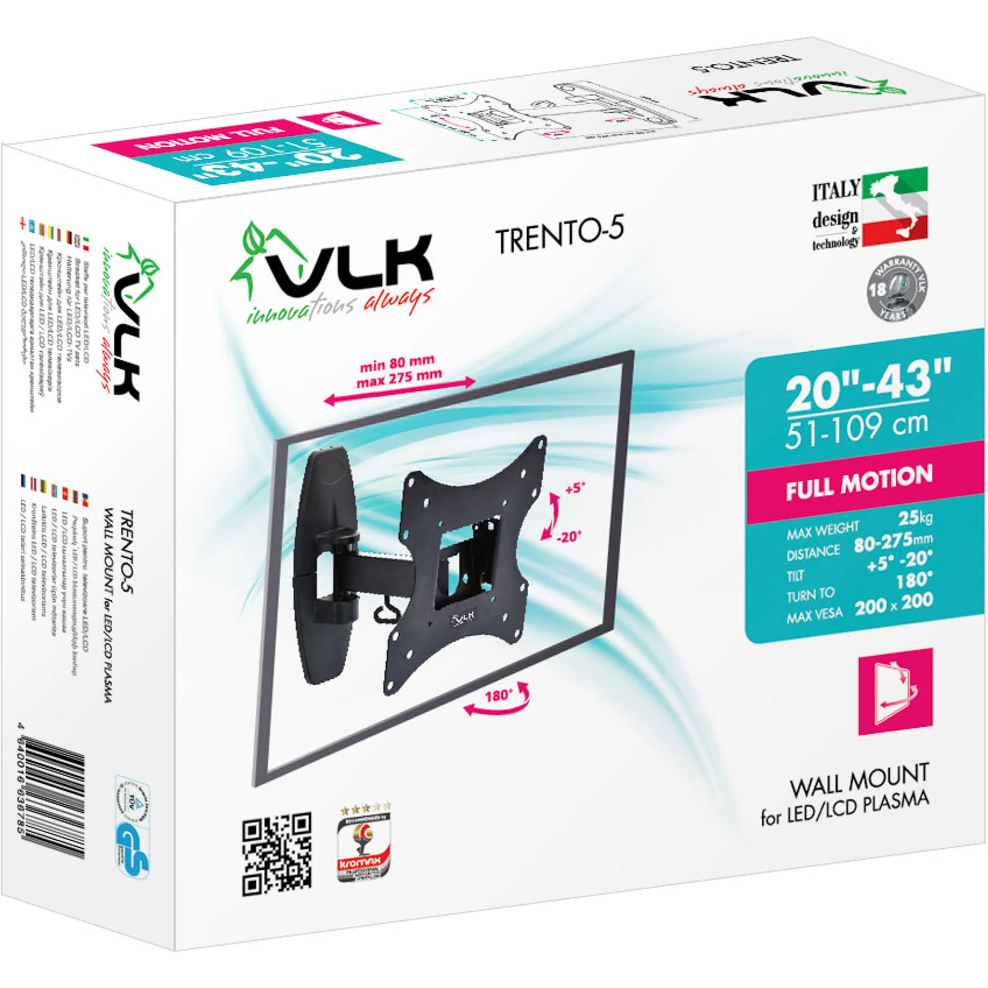 Кронштейн под LCD VLK TRENTO-5 black (20"-43", 25 кг 200 x 200)