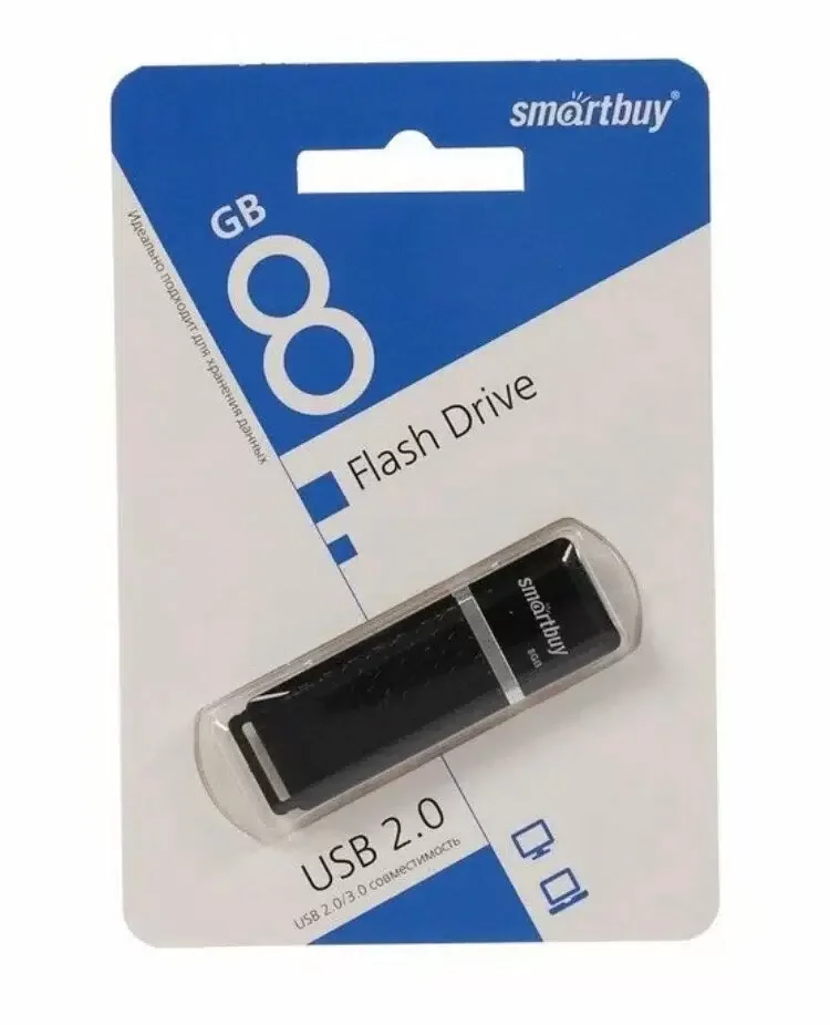 Флешка USB Smartbuy Quartz black (SB8GBQZ-K), 8Gb, USB 2.0, R/W 15/5, черный