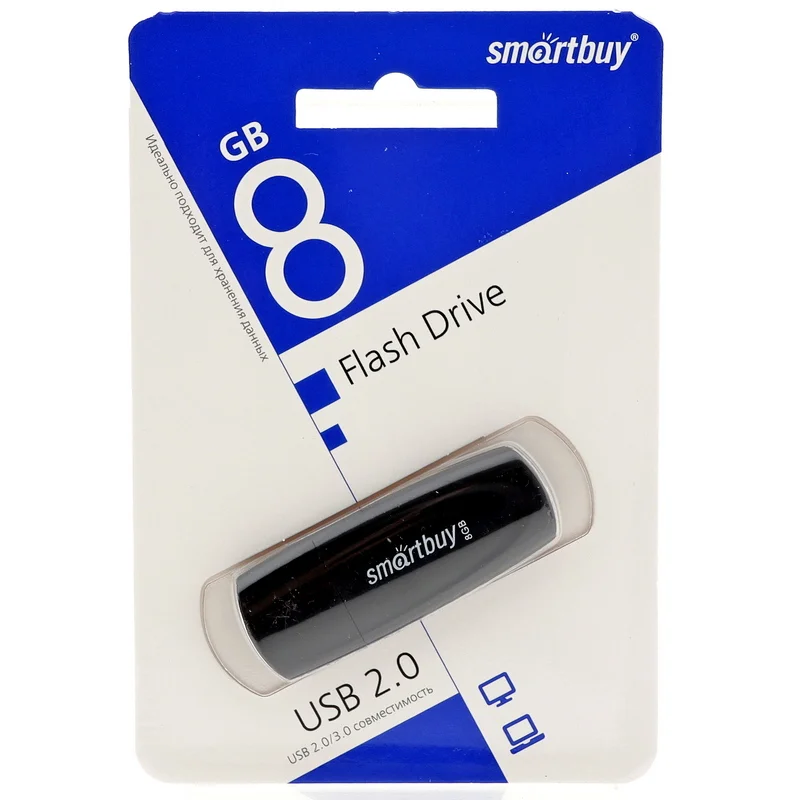 Флешка USB Smartbuy Scout Black (SB008Gb2SCK), 8Gb, USB 2.0, R/W 15/8, черный