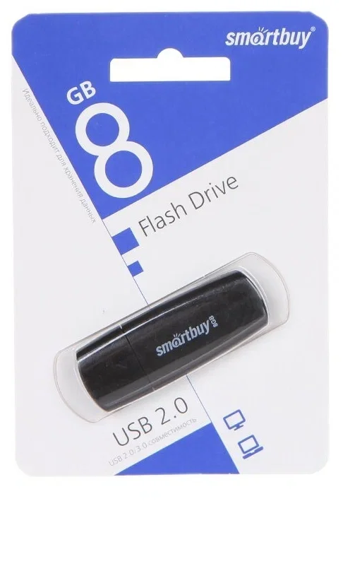Флешка USB Smartbuy Scout Black (SB008Gb2SCK), 8Gb, USB 2.0, R/W 15/8, черный