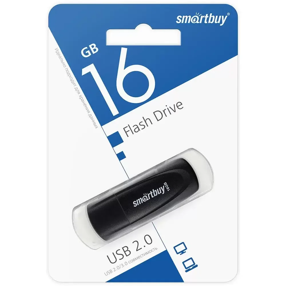 Флешка USB Smartbuy Scout Black (SB016Gb3SCK), 16Gb, USB 3.0/3.1, R/W 100/40, черный