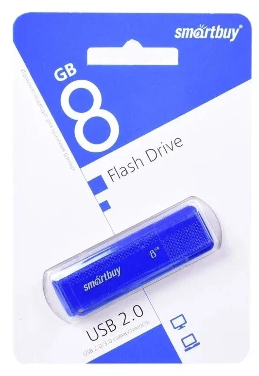Флешка USB Smartbuy Scout Blue (SB008Gb2SCB), 8Gb, USB 2.0, R/W 15/8, синий