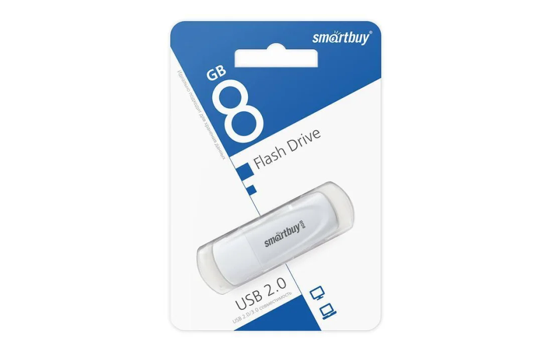 Флешка USB Smartbuy Scout White (SB008Gb2SCW), 8Gb, USB 2.0, R/W 15/8, белый