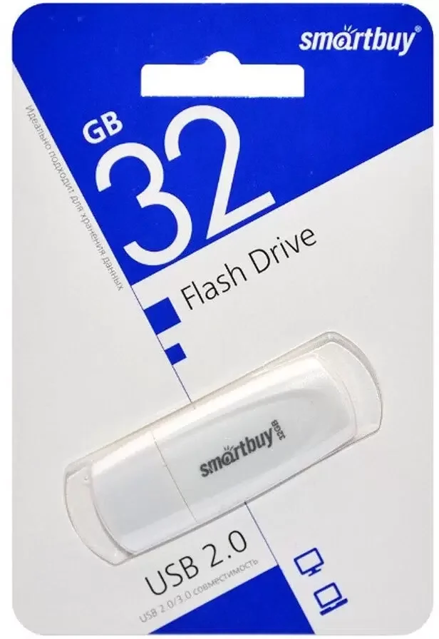 Флешка USB Smartbuy Scout white (SB032Gb2SCW), 32Gb, USB 2.0, R/W 15/5, белый