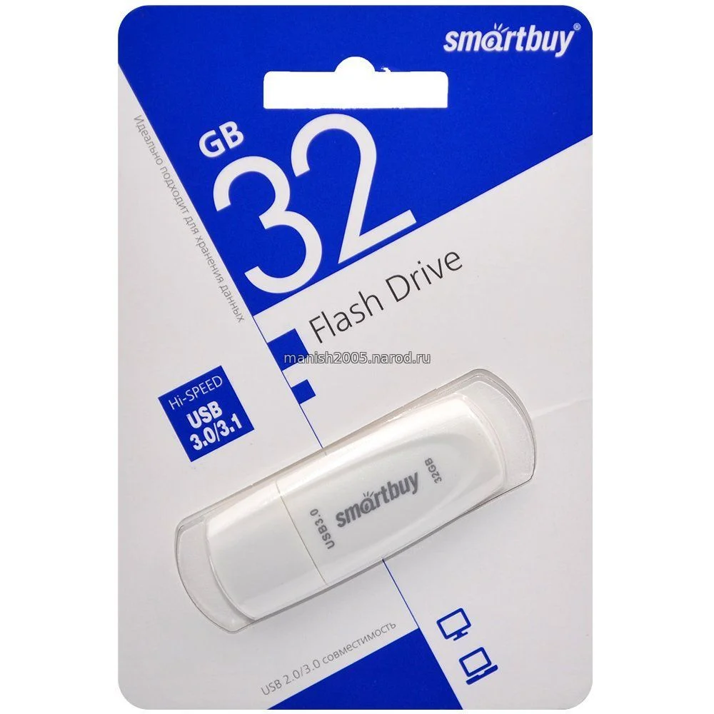 Флешка USB Smartbuy Scout white (SB032Gb3SCW), 32Gb, USB 3.0/3.1, R/W 110/40, белый