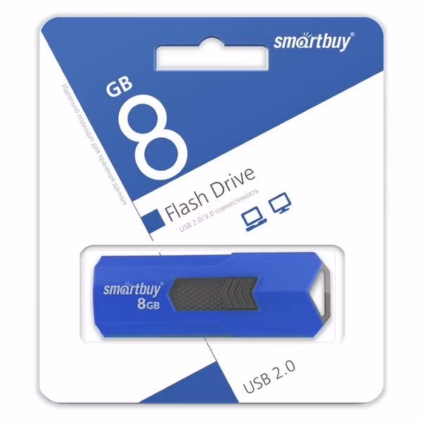 Флешка USB Smartbuy STREAM Blue (SB8GbST-B), 8Gb, USB 2.0, R/W 25/15, синий/черный