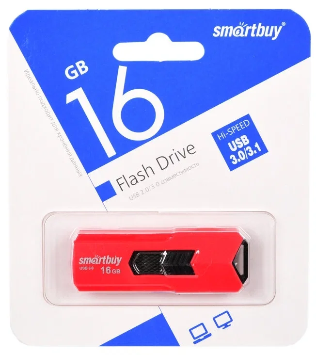 Флешка USB Smartbuy STREAM Red (SB16GbST-R3), 16Gb, USB 3.0, R/W 75/30, красный/черный