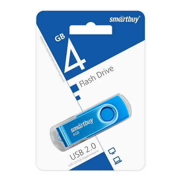 Флешка USB Smartbuy Twist Blue (SB004 Gb2TWB), 4 Gb, USB 2.0, R/W 10/7, синий