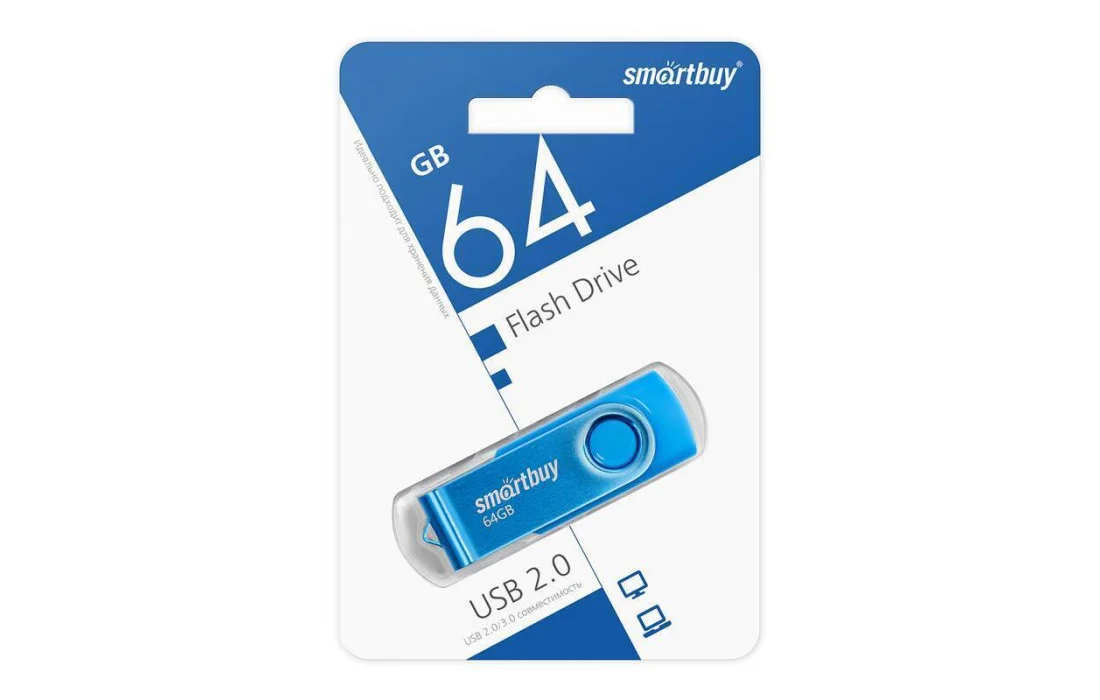Флешка USB Smartbuy Twist Blue (SB064 Gb2TWB), 64Mb, USB 2.0, R/W 20/10, синий