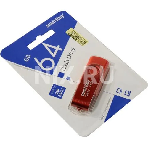 Флешка USB Smartbuy Twist Red (SB064Gb3TWR), 64Gb, USB 3.0/3.1, R/W 70/40, красный