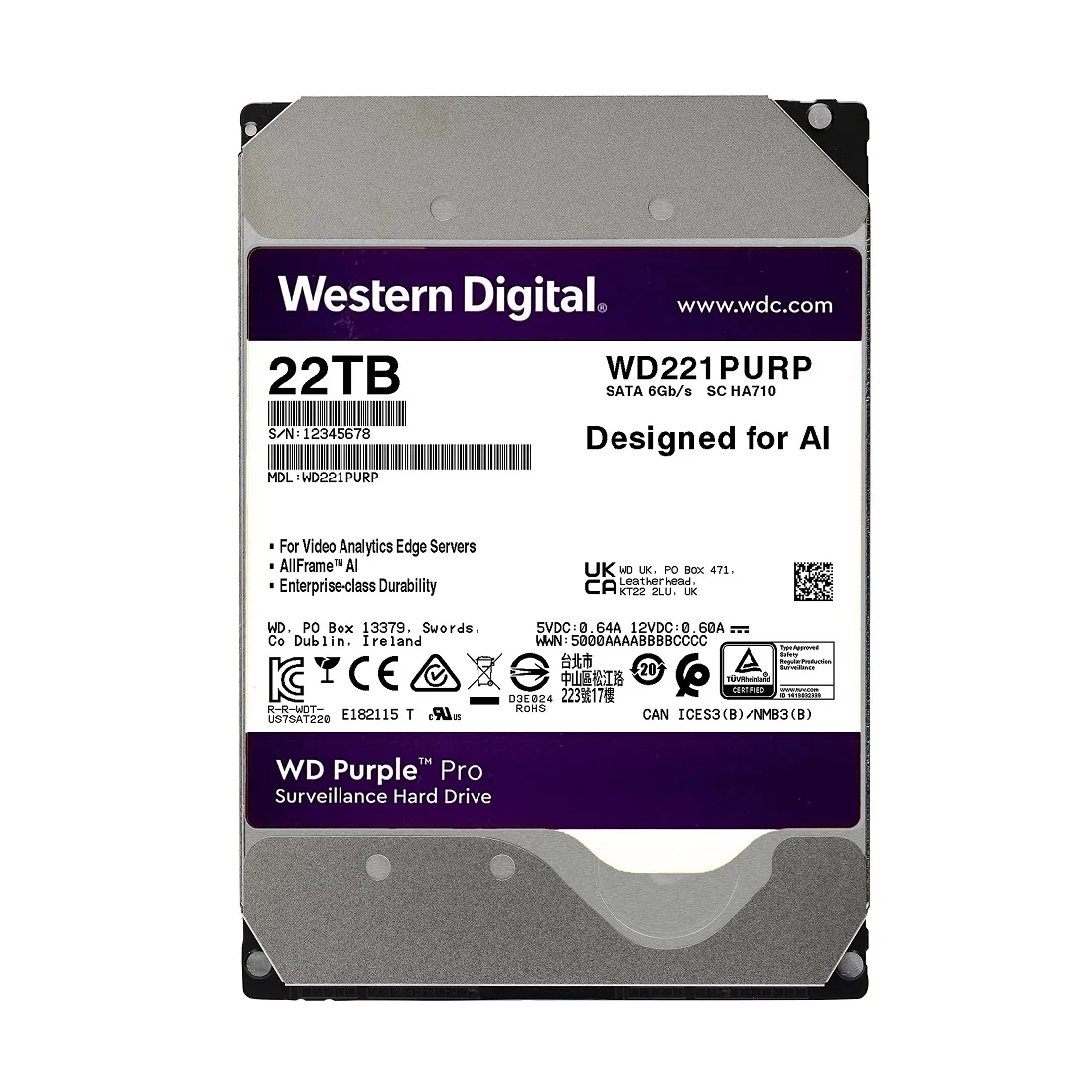 Жесткий диск 24 TB WD WD240PURP Purple 3.5", SATA3, 6Gb/s, 7200 RPM, 512Mb