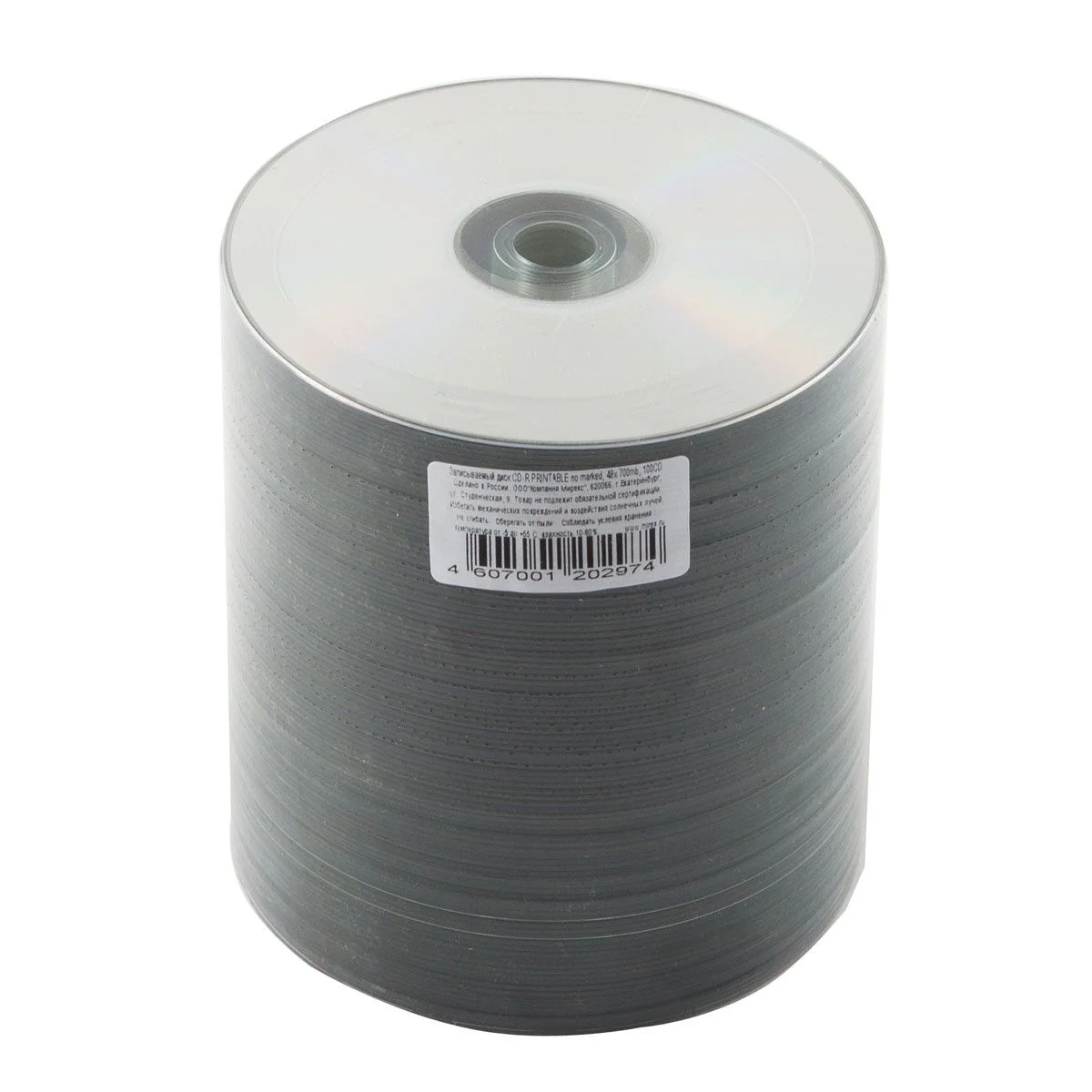Диск CD-R Mirex 700 Mb, 52х, Shrink (100), Ink Printable Без надписи (100/500)