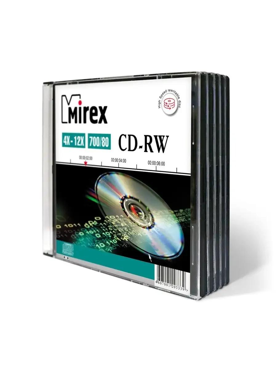 Диск CD-RW Mirex 700 Mb, 12х, Slim Case (5), (5/200)