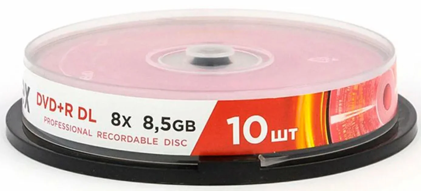 Диск DVD+R Mirex 8.5 Gb, 8x, Cake Box (10), Ink Printable, Dual Layer (10/300)