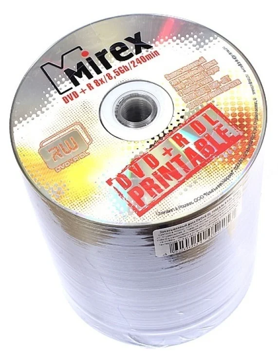 Диск DVD+R Mirex 8.5 Gb, 8x, Shrink (100), Ink Printable, Dual Layer (100/600)