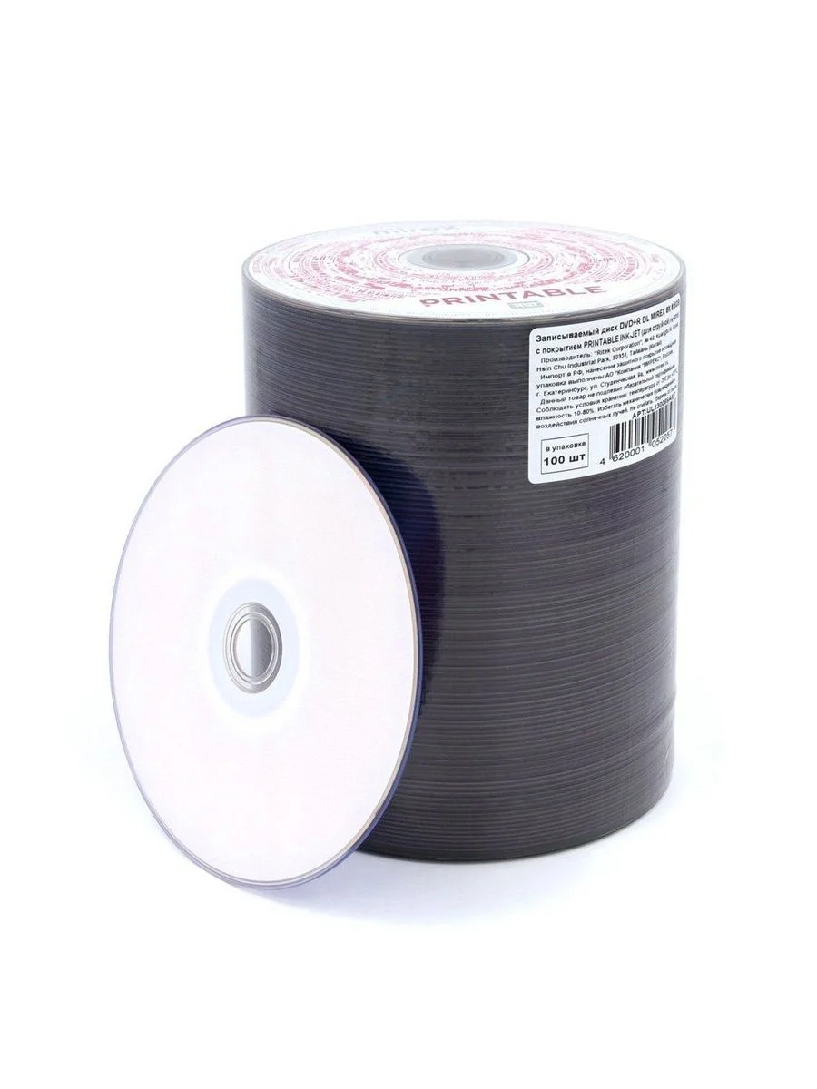 Диск DVD+R Mirex 8.5 Gb, 8x, Shrink (100), Ink Printable, Dual Layer (100/600)