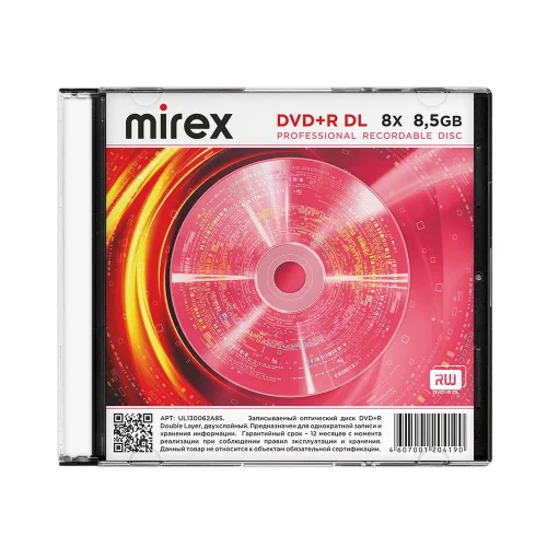 Диск DVD+R Mirex 8.5 Gb, 8x, Slim Case (1), Dual Layer (1/50)