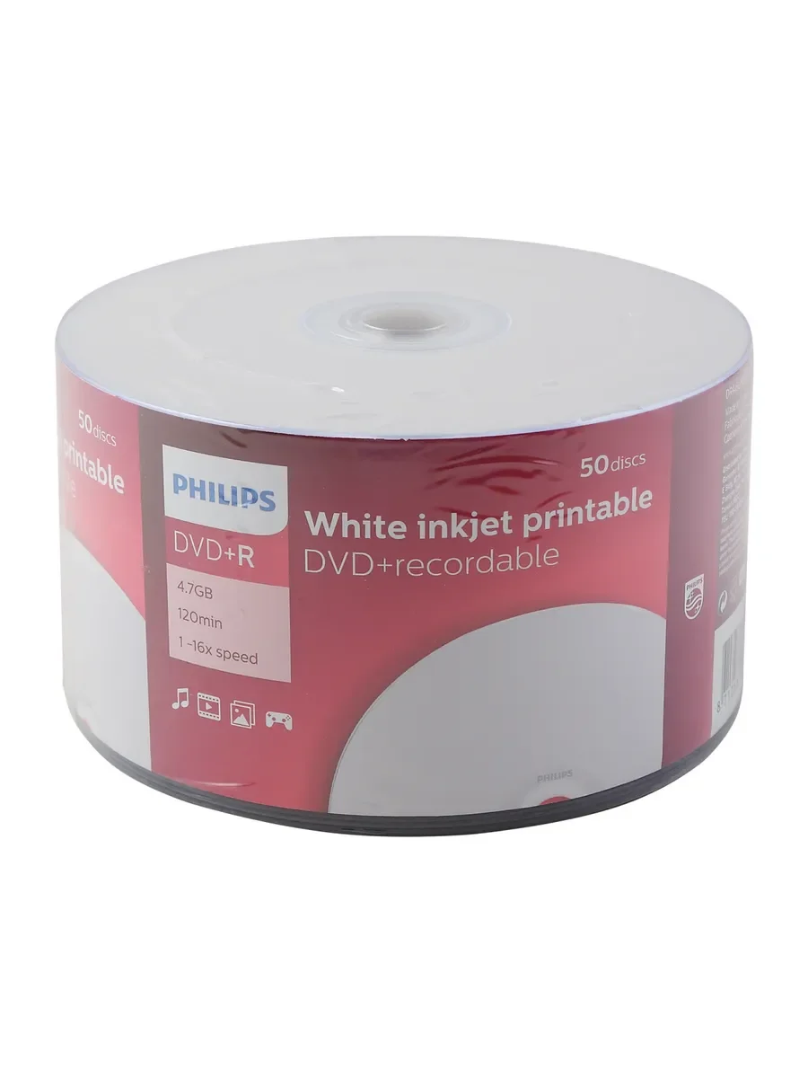Диск DVD+R Philips 4.7 Gb, 16x, Bulk 50