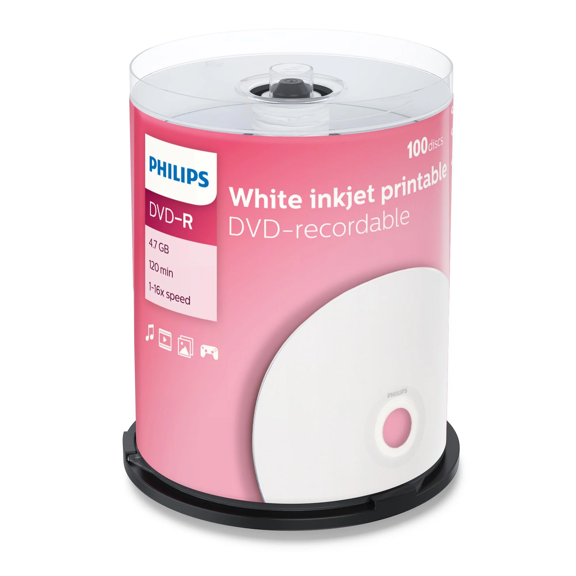 Диск DVD+R Philips 4.7 Gb, 16x, Cake Box (100)
