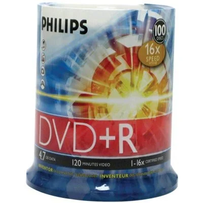 Диск DVD+R Philips 4.7 Gb, 16x, Cake Box (100)