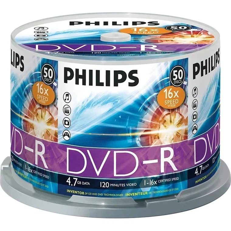 Диск DVD+R Philips 4.7 Gb, 16x, Cake Box (50)