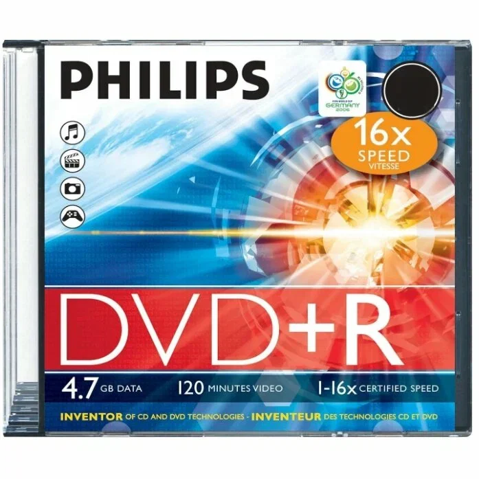 Диск DVD+R Philips 4.7 Gb, 16x, Slim Case (1)