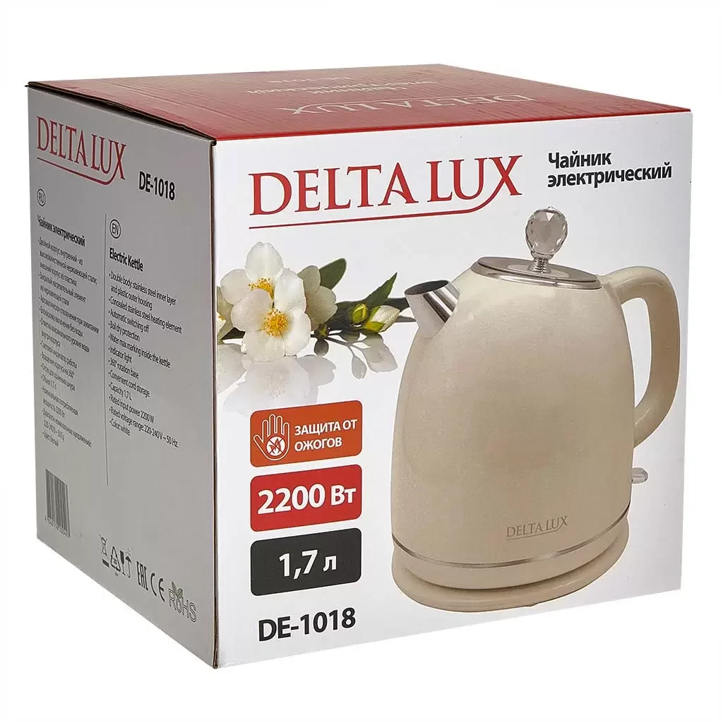 Чайник электрический Delta LUX DE-1018 (1,7 л. металл/пластик) белый