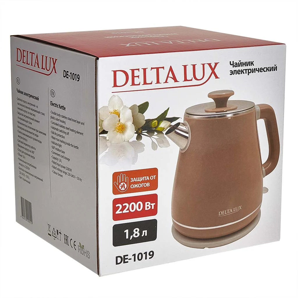 Чайник электрический Delta LUX DE-1019 (1,8 л, металл/пластик) коричневый