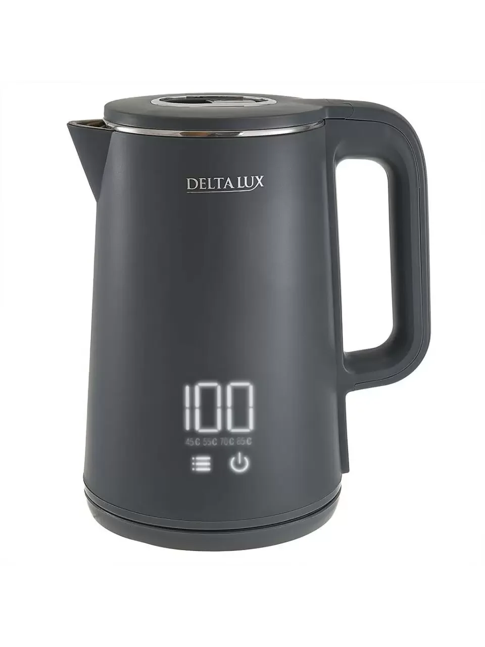 Чайник электрический DELTA LUX DE-1023 серый ДВОЙНОЙ КОРПУС, 1,