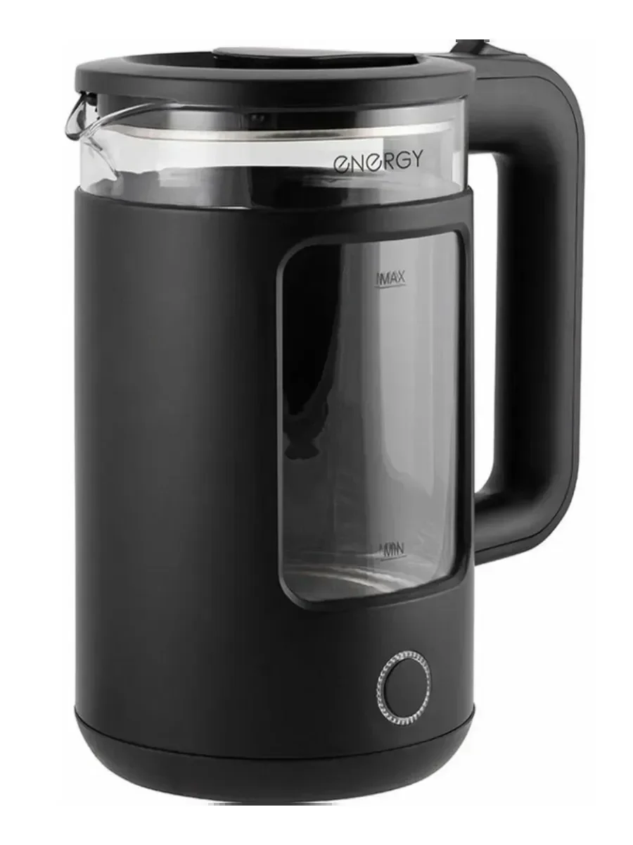 Чайник электрический Energy E-256, 1500 Вт, 1,5л, стекло, черный