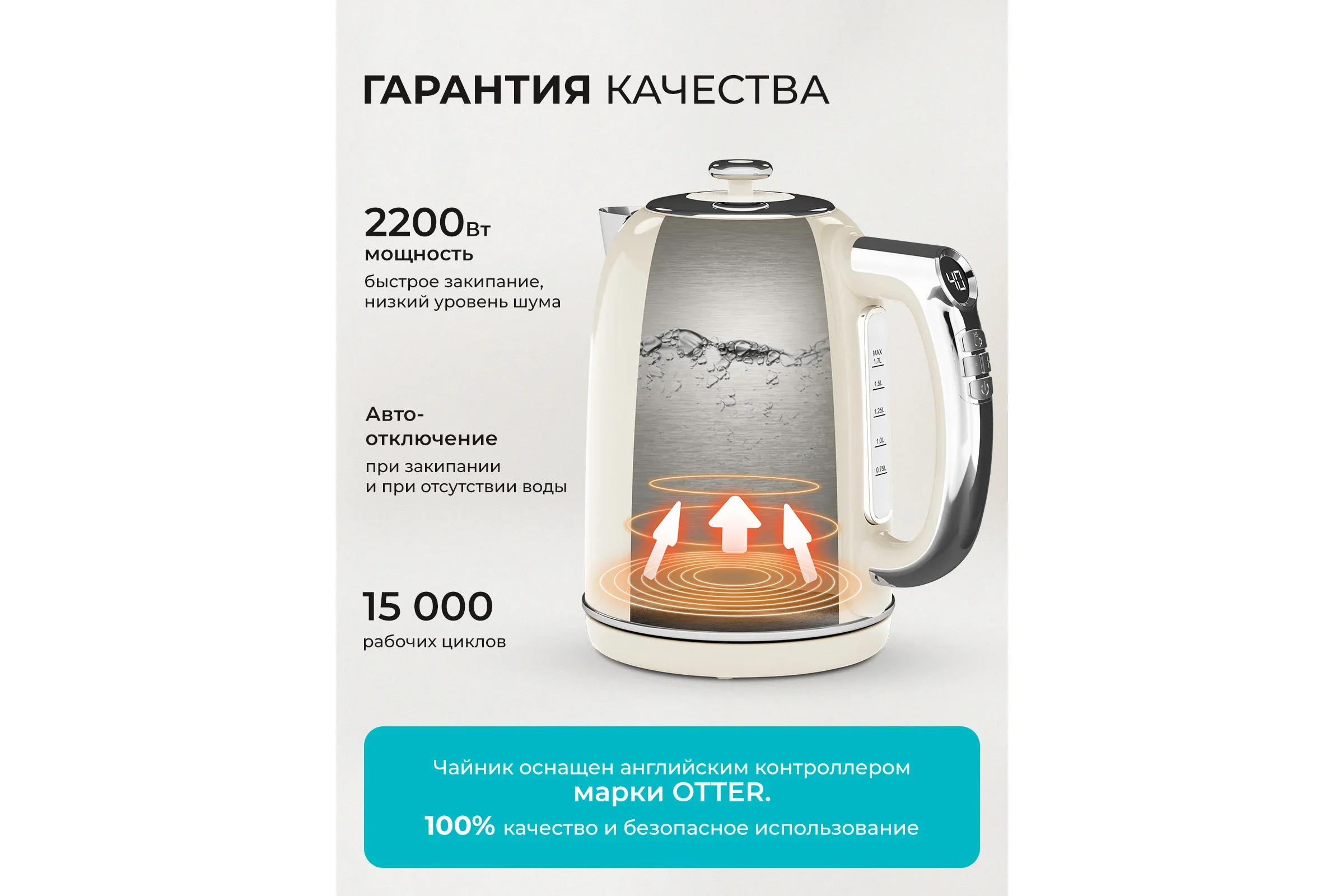 Чайник электрический Galaxy Line GL 0361 белый 1.7 л, 2200 Вт, нерж.сталь/пластик