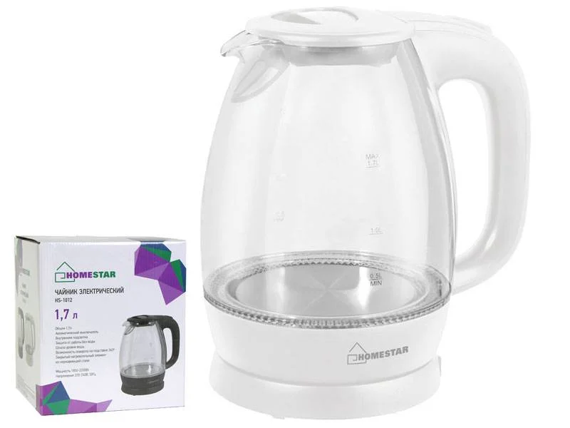 Чайник электрический Homestar HS-1012 1.7 л, стекло, белый (003566)
