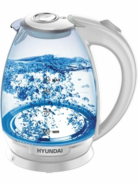 Чайник электрический Hyundai HYK-G2409 1.7 л, 2200 Вт, белый/серебристый (корпус: стекло)