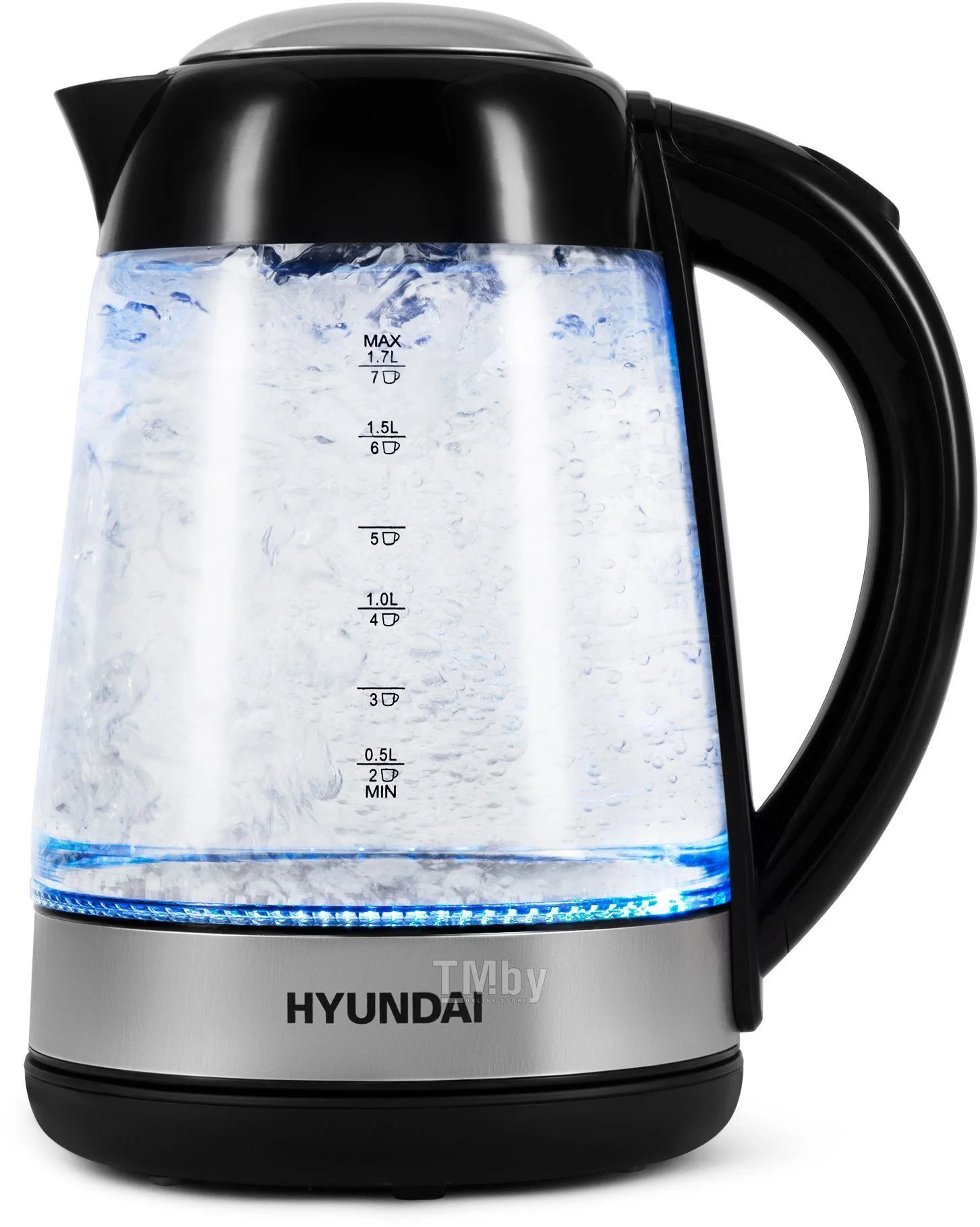 Чайник электрический Hyundai HYK-G3803 1.7 л, 2200 Вт, черный/серебристый (корпус: стекло)