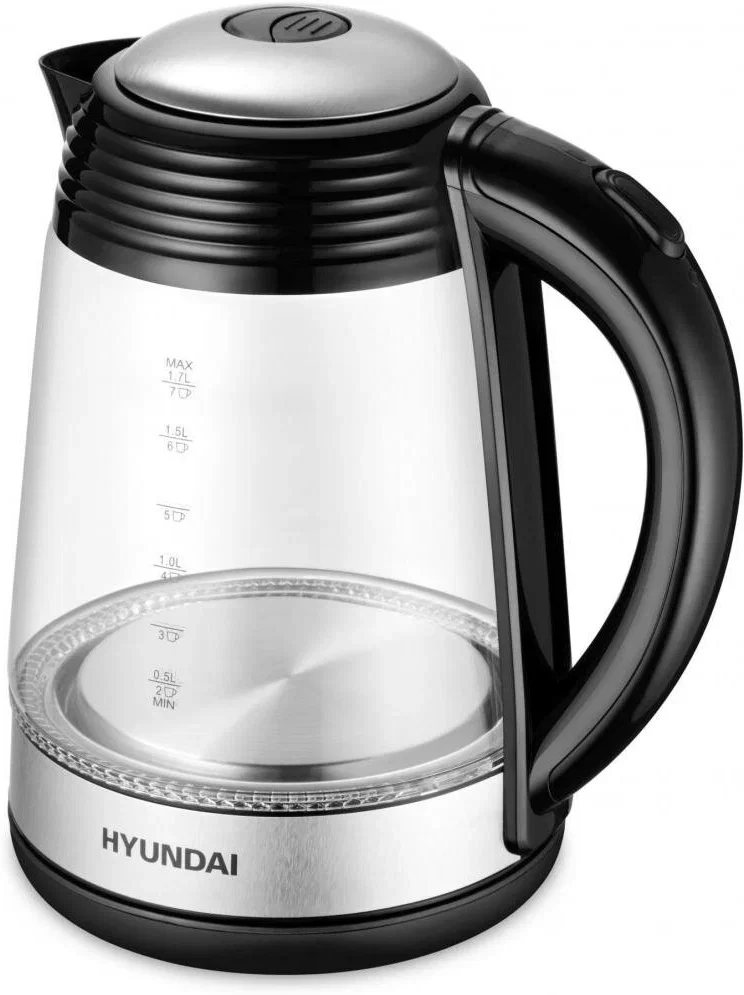 Чайник электрический Hyundai HYK-G3803 1.7 л, 2200 Вт, черный/серебристый (корпус: стекло)