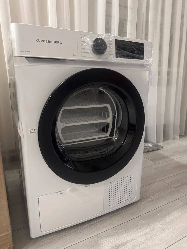 Сушильная машина Kuppersberg DM 593 W, High-Tech, загрузка 8 кг, 15 программ, тепловой насос, электронное кнопочное управление, корзина для сушки, бло